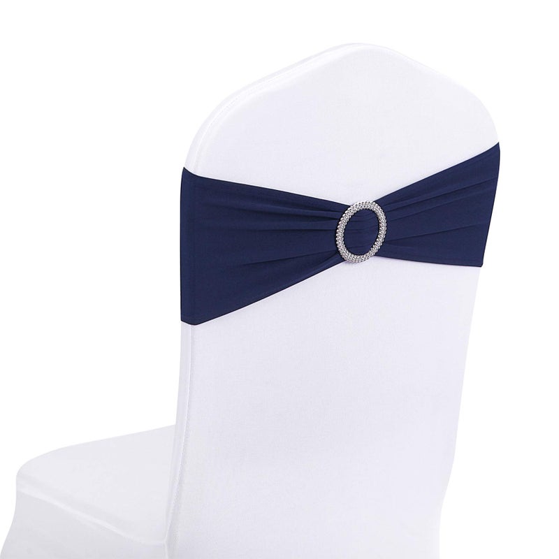 Peomeise 50pcs Navy Spandex Chair Sashes with Buckle Slider for Wedding, Party Decoration - Image 1